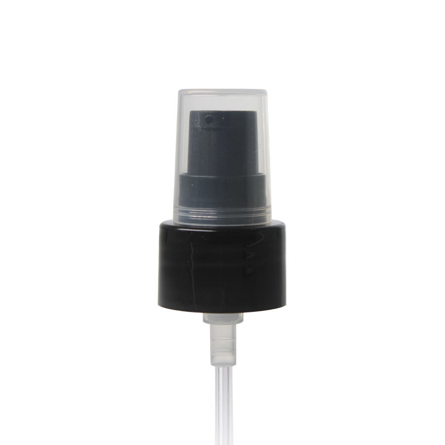 black-24-410-smooth-skirt-dispensing-treatment-pump-with-clear-overcap-and-228mm-dip-tube-cap-on Black 24-410 Smooth Skirt Dispensing Treatment Pump with Clear Overcap and 228mm Dip Tube Cap On
