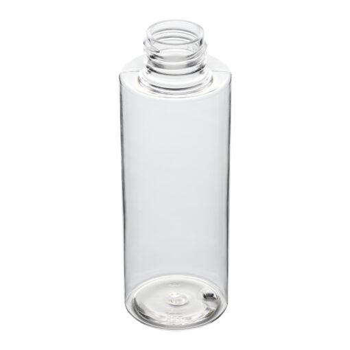 4 oz Clear PET Cylinder Bottle with 24-410 Neck Finish tilted view