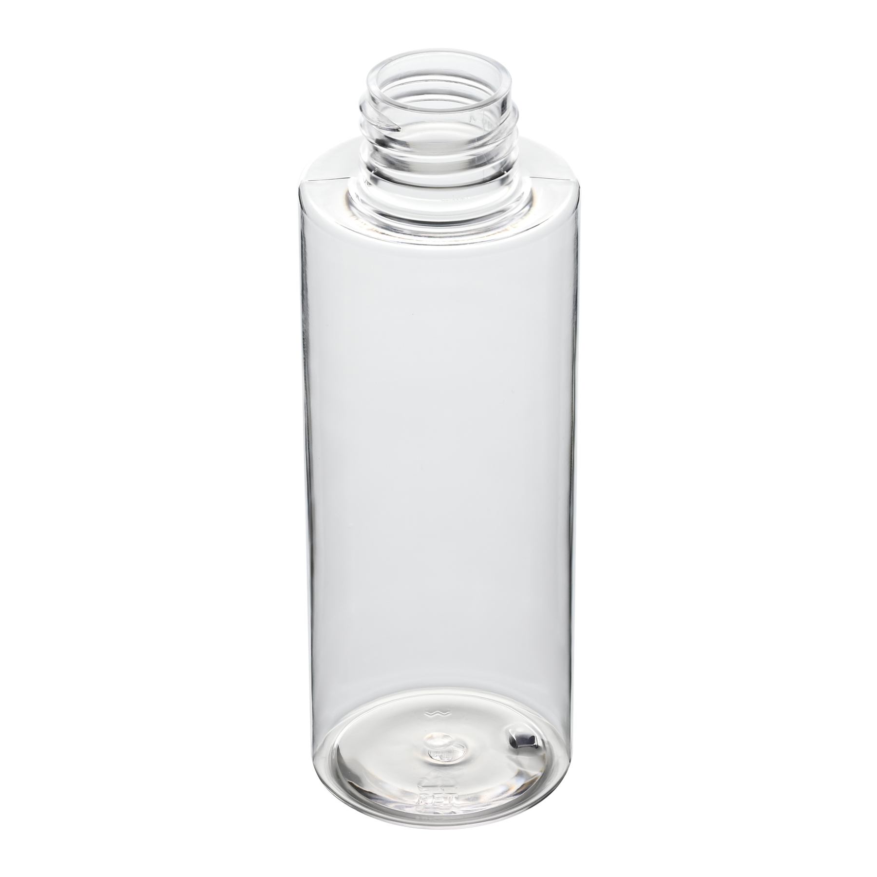 FH2124401C(1) 4 oz Clear PET Cylinder Bottle with 24-410 Neck Finish tilted view