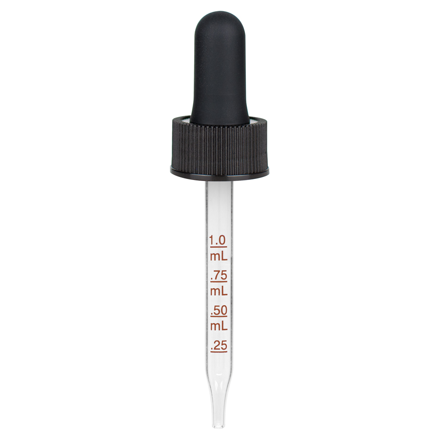 20-400 Black PP Plastic Ribbed Dropper: Medical Grade Glass | FH Packaging