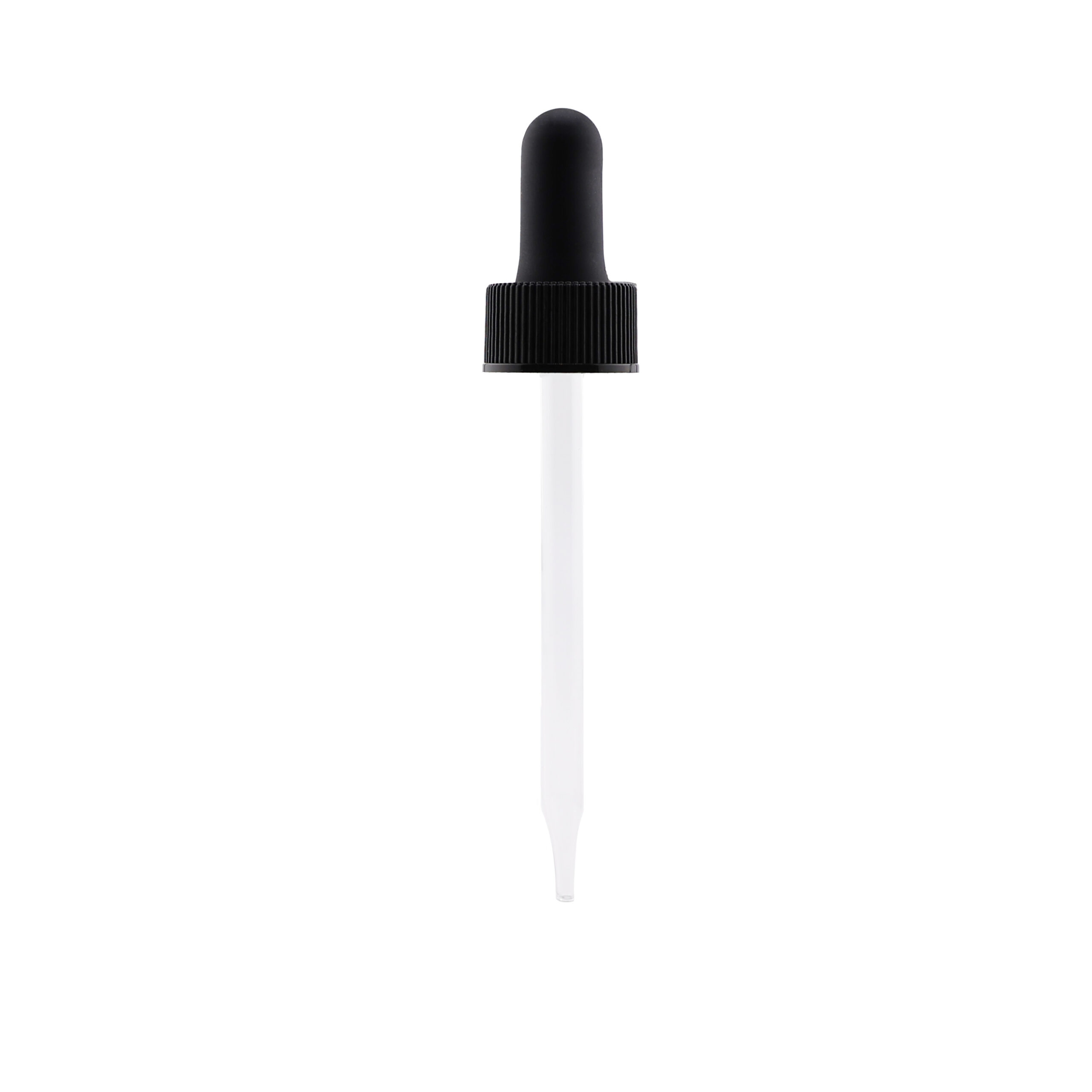 20-400 Black PP Plastic Ribbed Skirt Dropper with Long Bulb 91mm Straight Glass Pipette 20-400 Black PP Plastic Ribbed Skirt Dropper with Long Bulb 91mm Straight Glass Pipette x1400