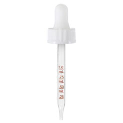 1 oz White Medical Grade Graduated Glass Dropper with Long Bulb (20-400) (Ribbed)
