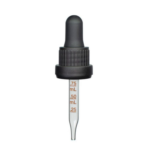 0.5 oz Black Graduated Medical Grade Glass Dropper with Tamper Evident Seal (18-400)(Heavy Duty)