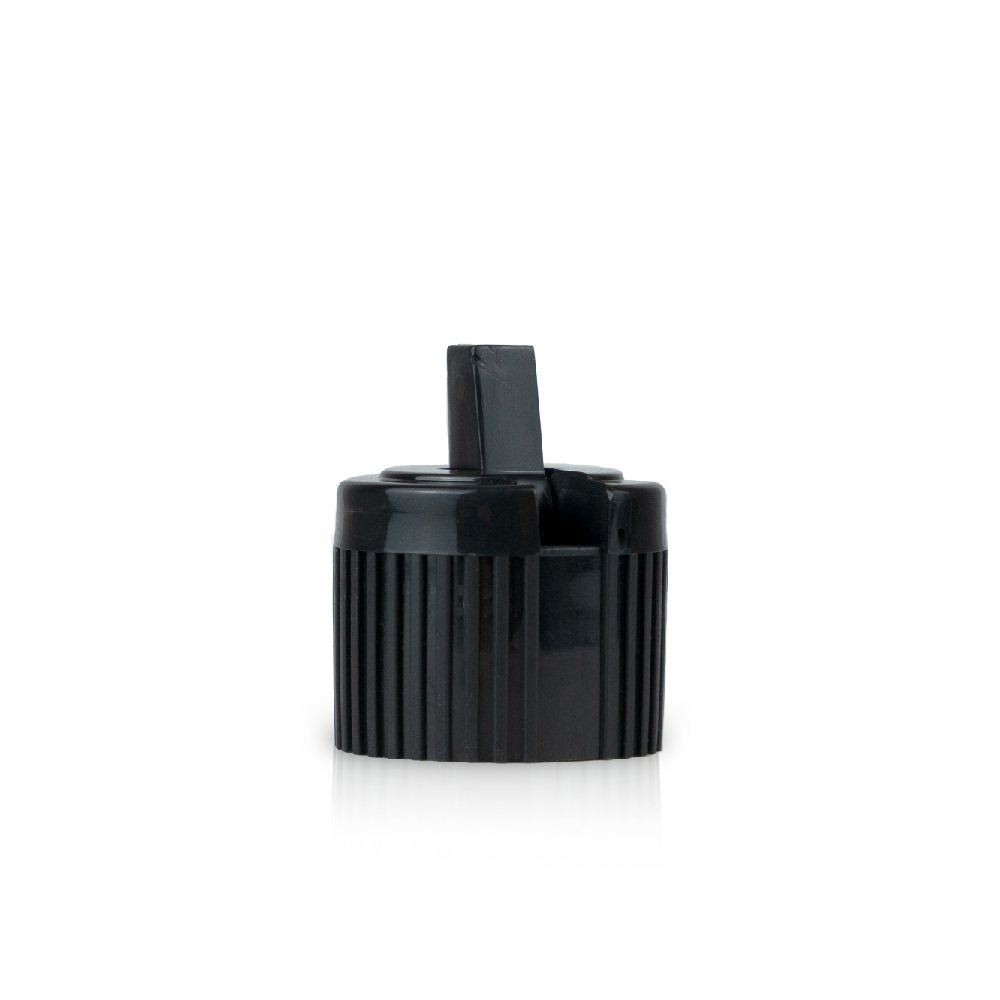 24-410-black-ribbed-skirt-spouted-dispensing-cap 24-410 Black Ribbed Skirt Spouted Dispensing Cap Open