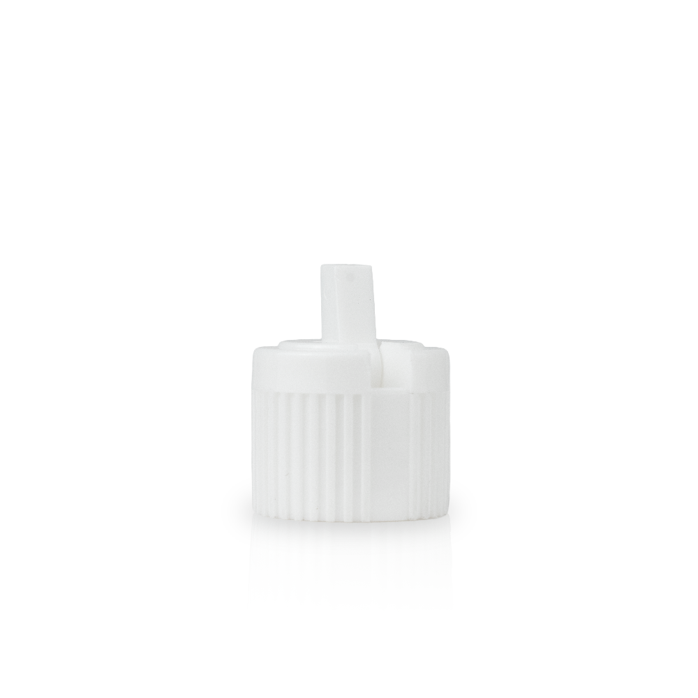 20-410 White Ribbed Skirt Spouted Dispensing Cap Open