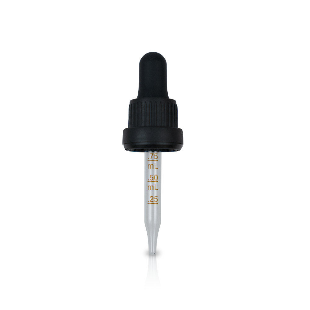 GB06D-018_65mm_Black (Dropper Printing) (LF) (LB) 0.5 oz Black Medical Grade Graduated Glass Dropper with Long Bulb Tamper Evident Seal (18-400)(Heavy Duty)