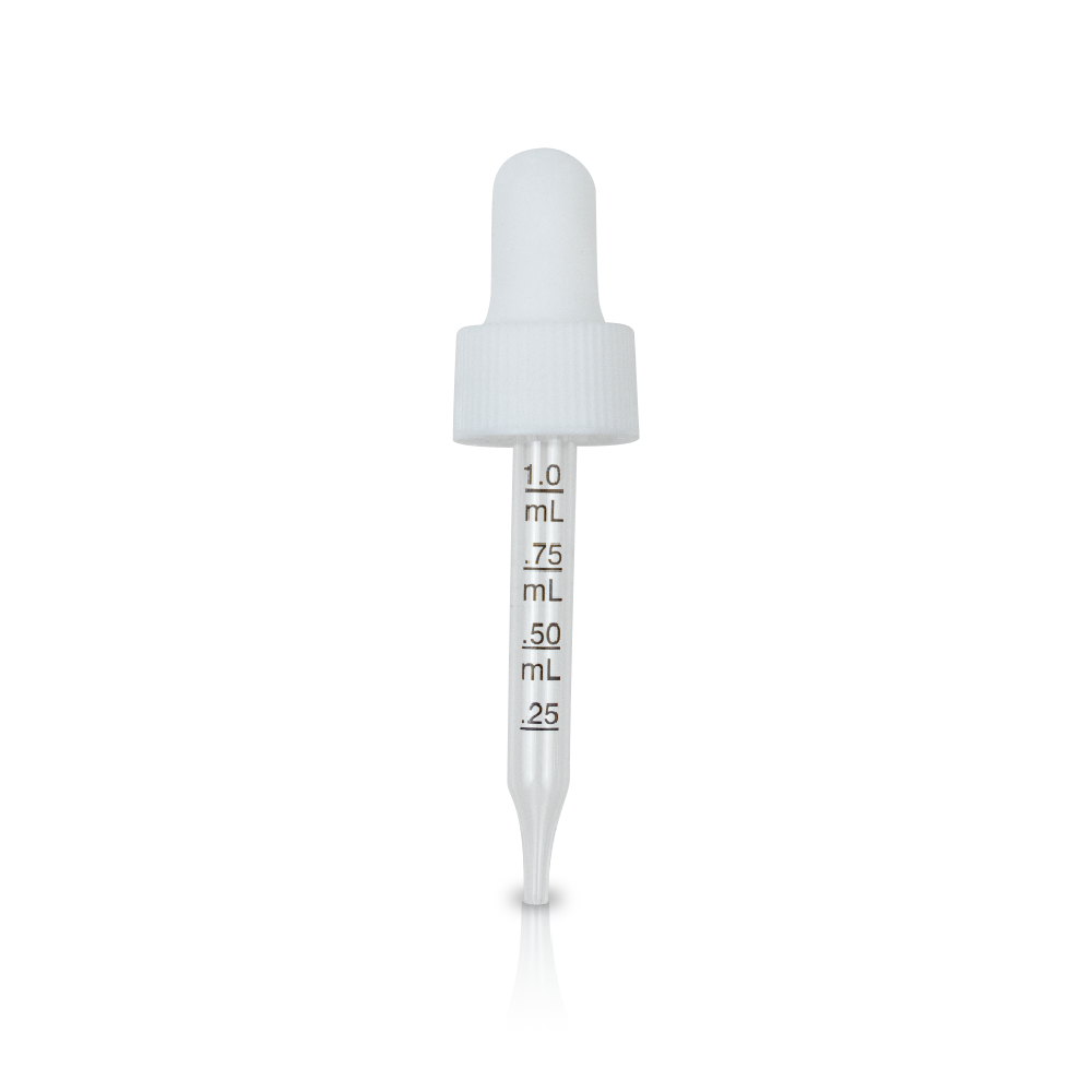 GB08-18-400_65mm_White (Dropper Printing) 0.5 oz White Graduated Glass Dropper (18-400) (Ribbed)