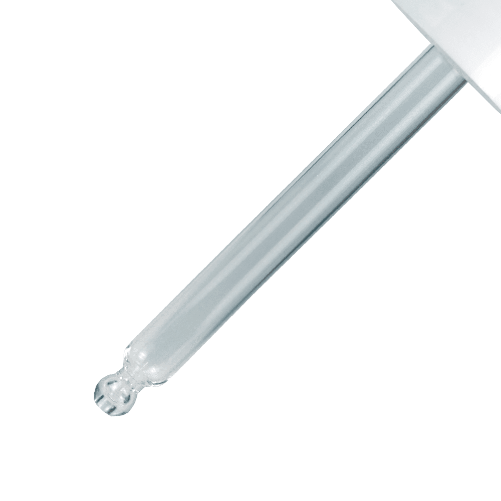 GB172076B02-4 20-400 White PP Smooth Skirt Dropper with 76 mm Round Tip Glass Pipette