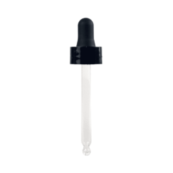 20-400 Black PP Smooth Skirt Dropper with 76 mm Round Tip Glass Pipette