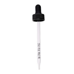 22-400 Black PP Plastic Ribbed Skirt Dropper with 110 mm Straight Graduated Glass Pipette
