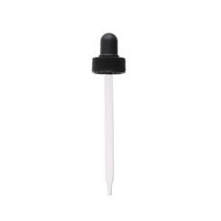 24-400 Black PP Plastic Ribbed Skirt Dropper NRB with 109 mm Straight Glass Pipette