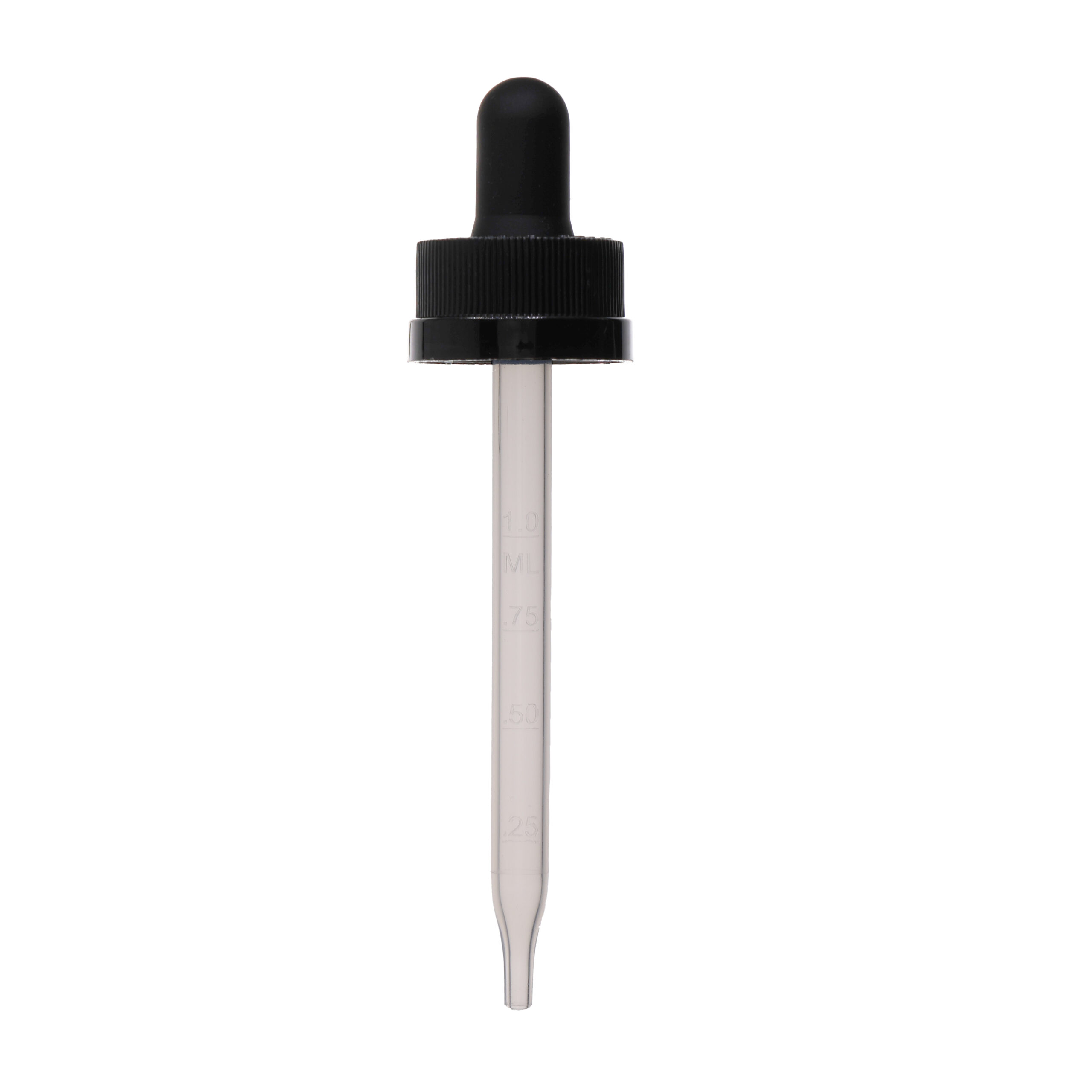 GB18209103PP 20-400 Black PP Plastic Child Resistant Dropper with 91 mm Straight Clear Embossed Graduated PP Plastic Pipette
