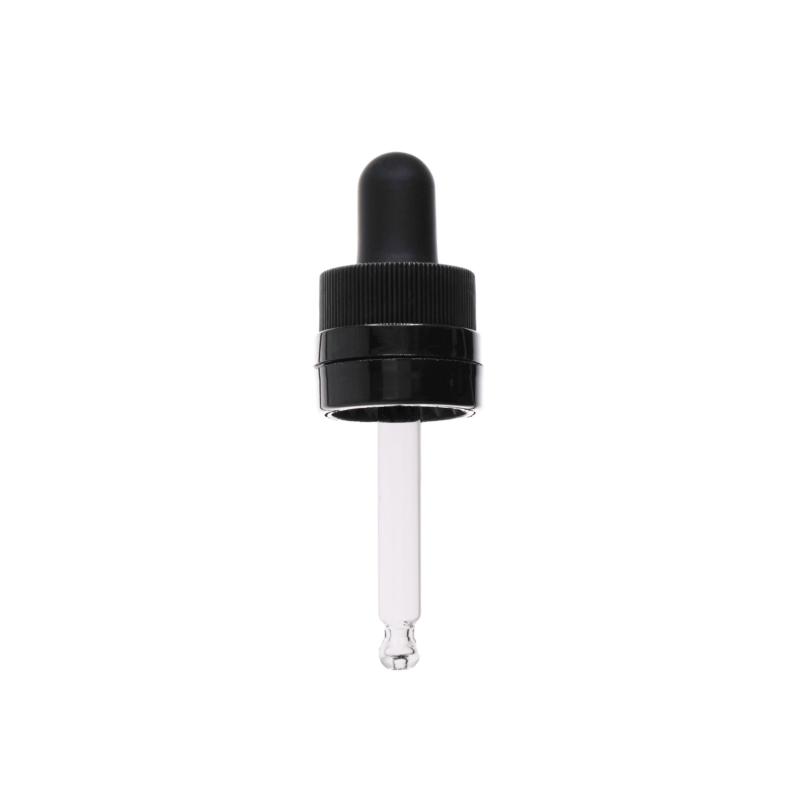 GB27A1858B03 18-415 Black PP Plastic CRC and Tamper Evident Dropper with 58mm Round Tip Glass Pipette