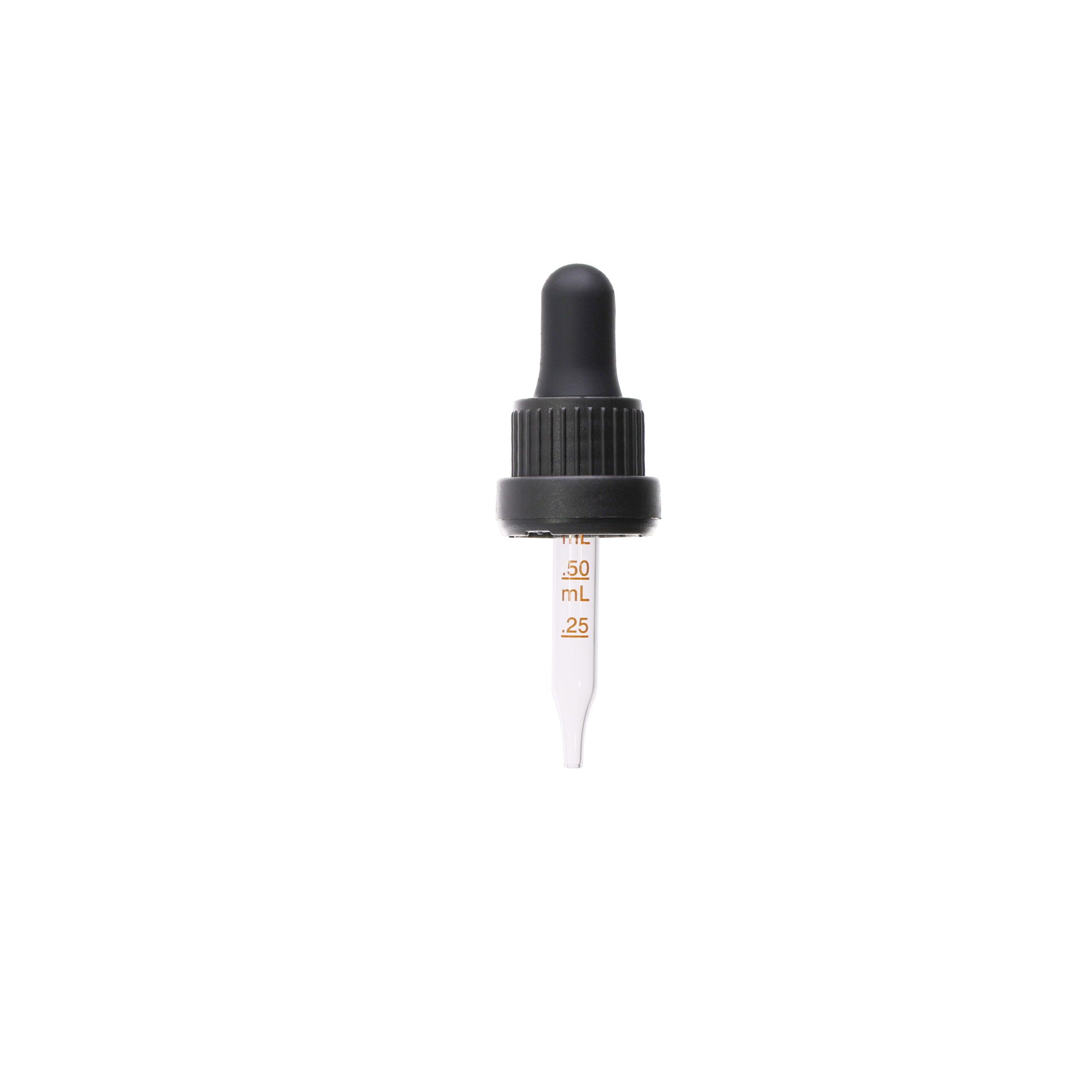 GB06D185803LF 18-415 Black PP Plastic Heavy Duty Tamper Evident Ribbed Skirt Dropper with 58mm Straight Medical Graduated Glass Pipette