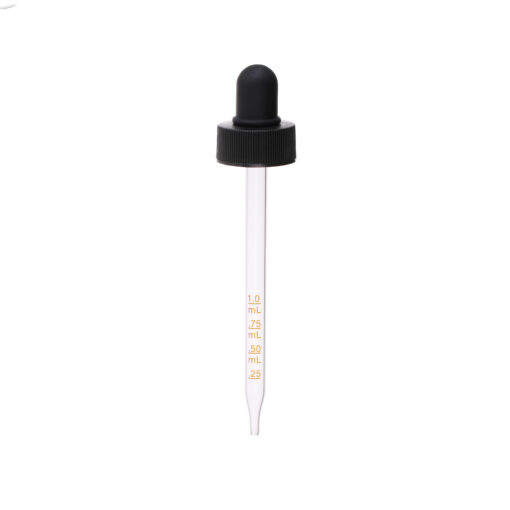 24-400 Black PP Plastic Ribbed Skirt Dropper with 109 mm Straight Medical Graduated Glass Pipette