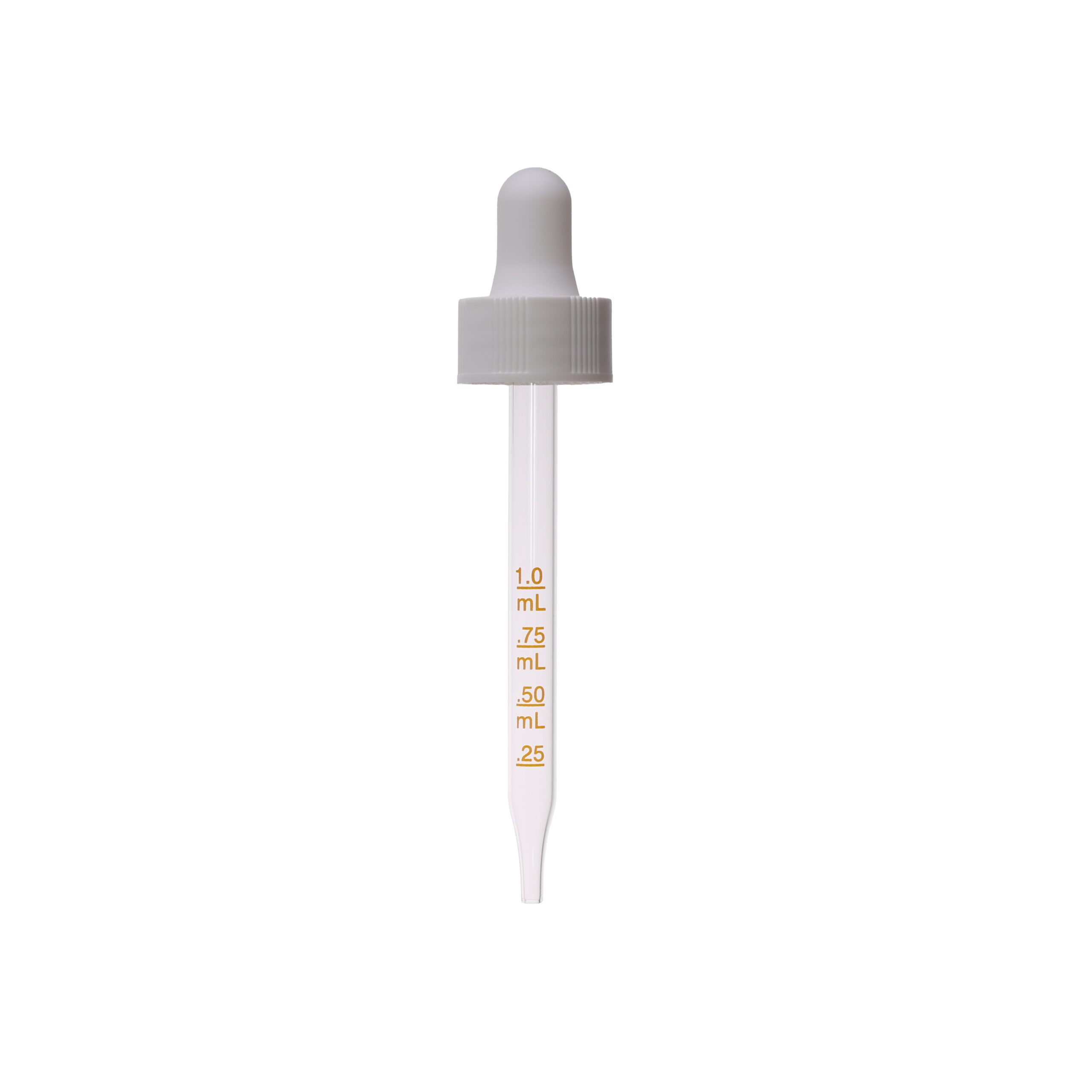 GB09209102LF 20-400 White PP Plastic Semi Ribbed Skirt Dropper with 91 mm Straight Medical Graduated Glass Pipette