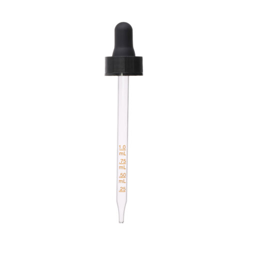 22-400 Black PP Plastic Semi Ribbed Skirt Dropper with 110mm Straight Medical Graduated Glass Pipette