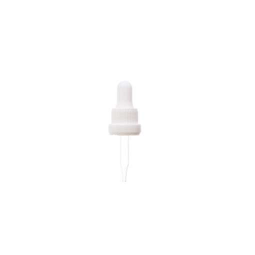 18-415 White PP Plastic Heavy Duty Tamper Evident Ribbed Skirt Dropper with 58mm Straight Glass Pipette