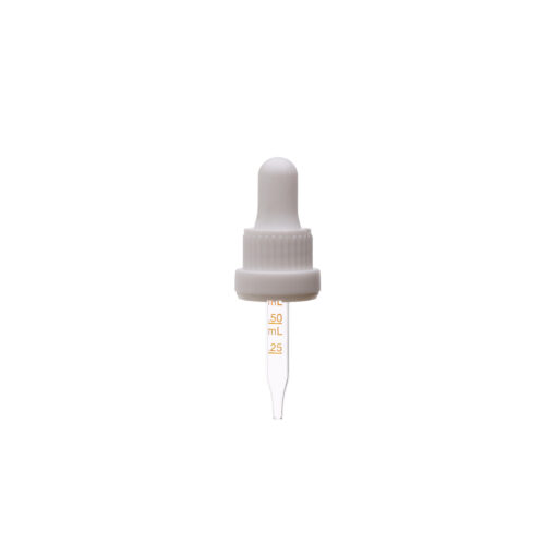 18-415 White PP Plastic Heavy Duty Tamper Evident Ribbed Skirt Dropper with 58mm Straight Medical Graduated Glass Pipette