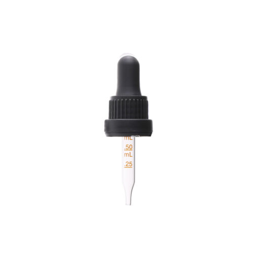 18-415 Black PP Plastic Heavy Duty Tamper Evident Ribbed Skirt Dropper NRB with 58mm Straight Medical Graduated Glass Pipette