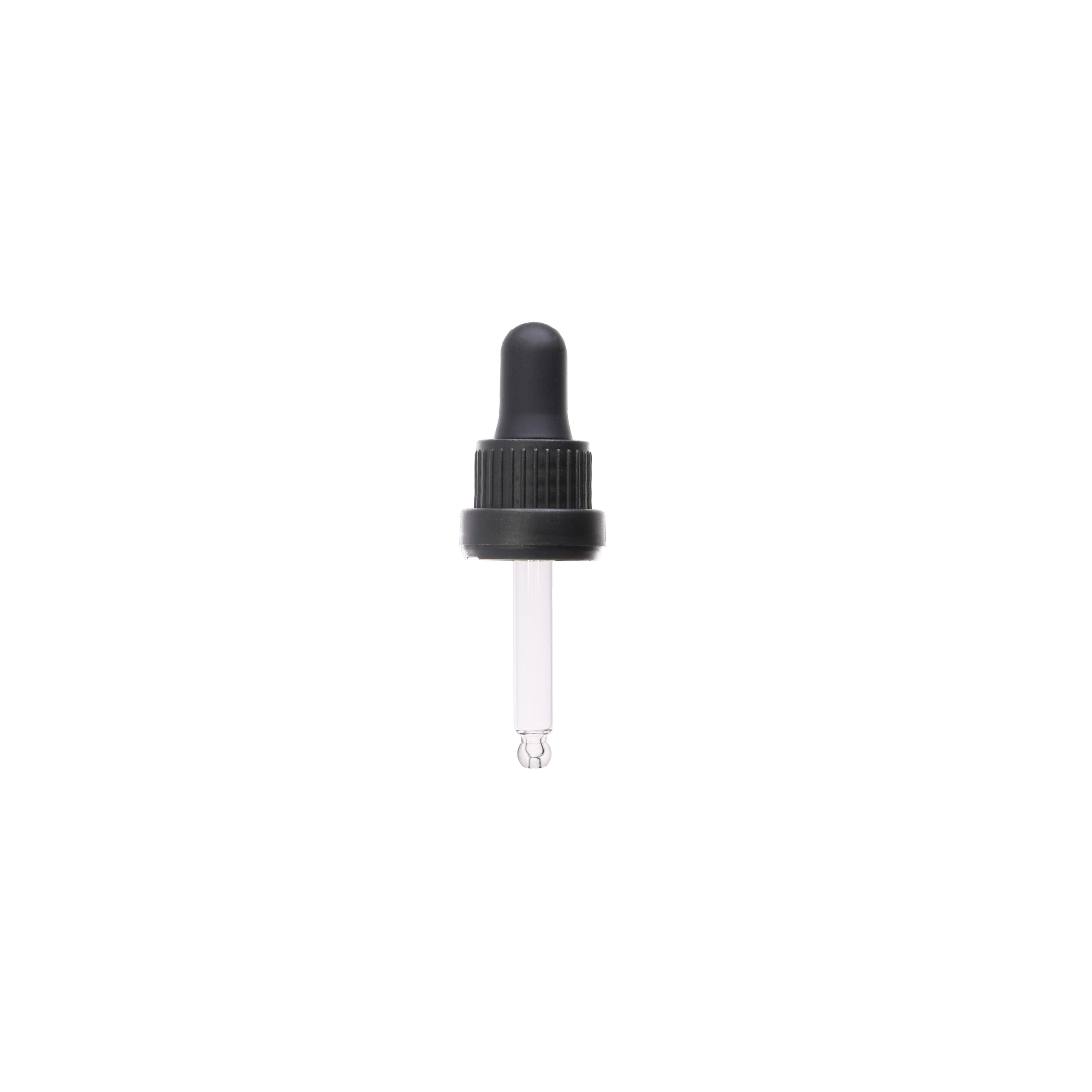 GB06D1858B03 18-415 Black PP Plastic Heavy Duty Tamper Evident Ribbed Skirt Dropper with 58mm Bulb Tip Glass Pipette