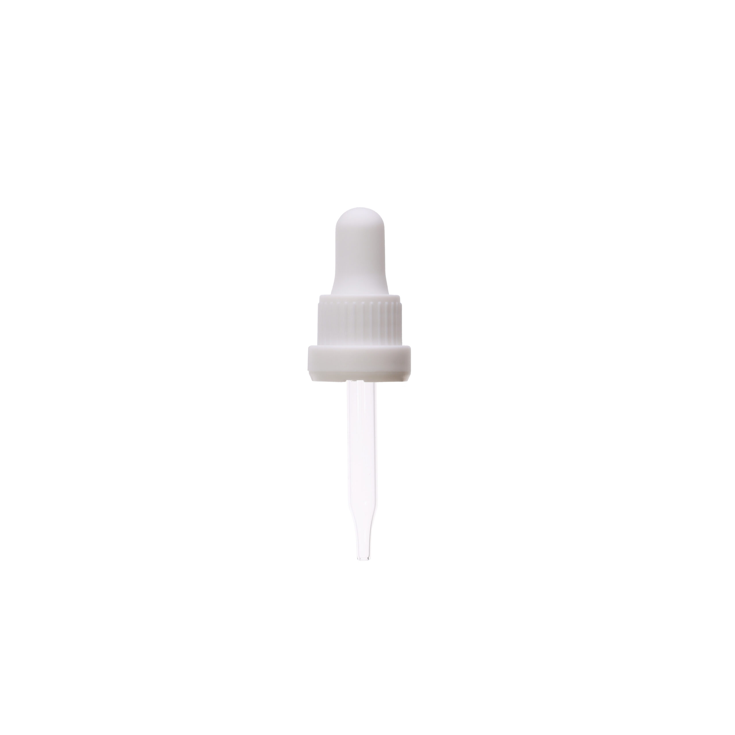 GB06D186502 18-415 White PP Plastic Heavy Duty Tamper Evident Ribbed Skirt Dropper with 65mm Straight Glass Pipette
