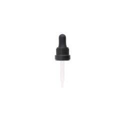 18-415 Black PP Plastic Heavy Duty Tamper Evident Ribbed Skirt Dropper with 65mm Straight Glass Pipette