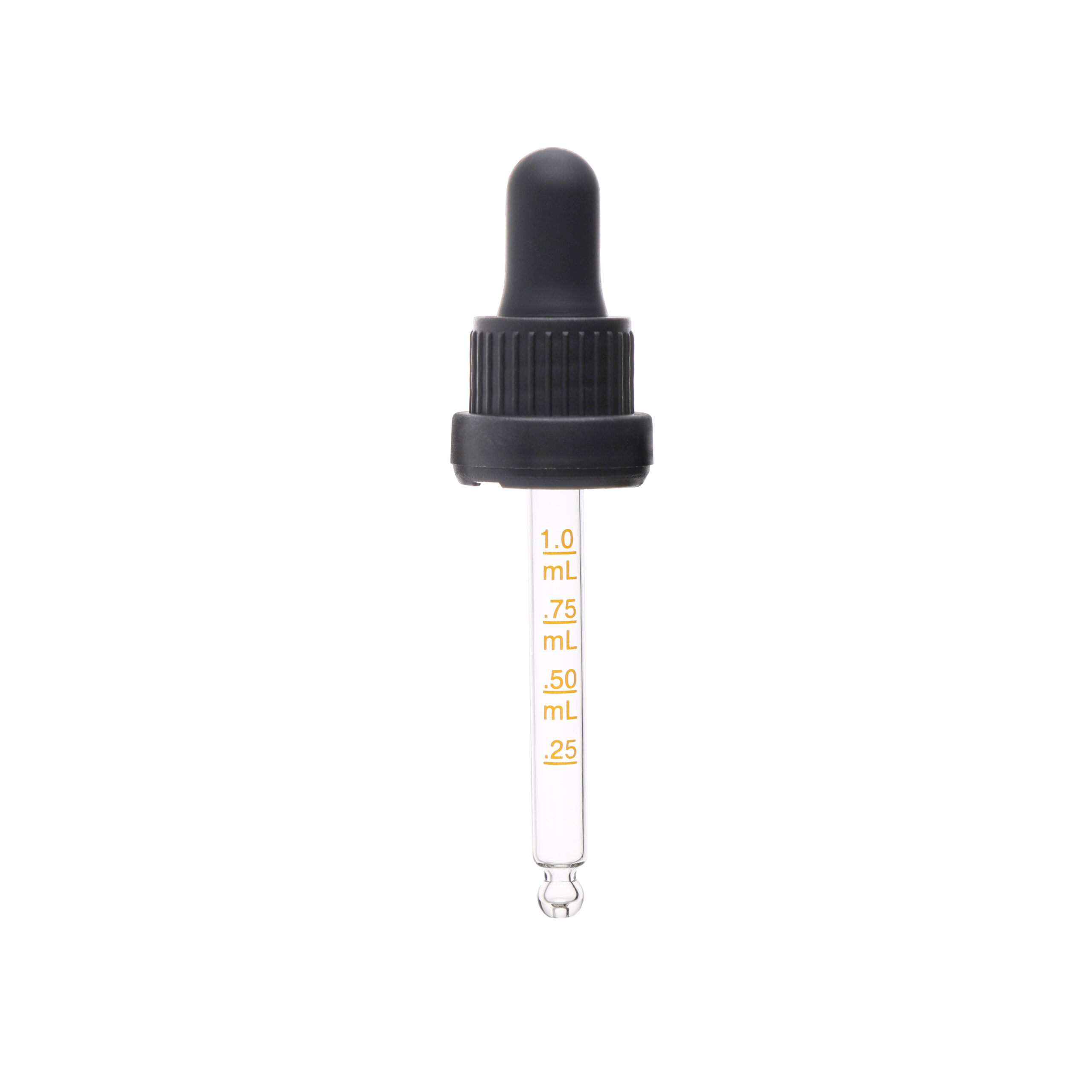 GB06D1877B03LF 18-415 Black PP Plastic Heavy Duty Tamper Evident Ribbed Skirt Dropper with 77mm Bulb Tip Medical Graduated Glass Pipette