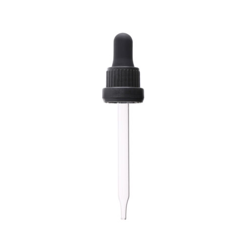 18-415 Black PP Plastic Heavy Duty Tamper Evident Ribbed Skirt Dropper with 91mm Straight Glass Pipette