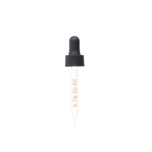 18-400 Black PP Plastic Ribbed Skirt Dropper with 77mm Straight Medical Graduated Glass Pipette