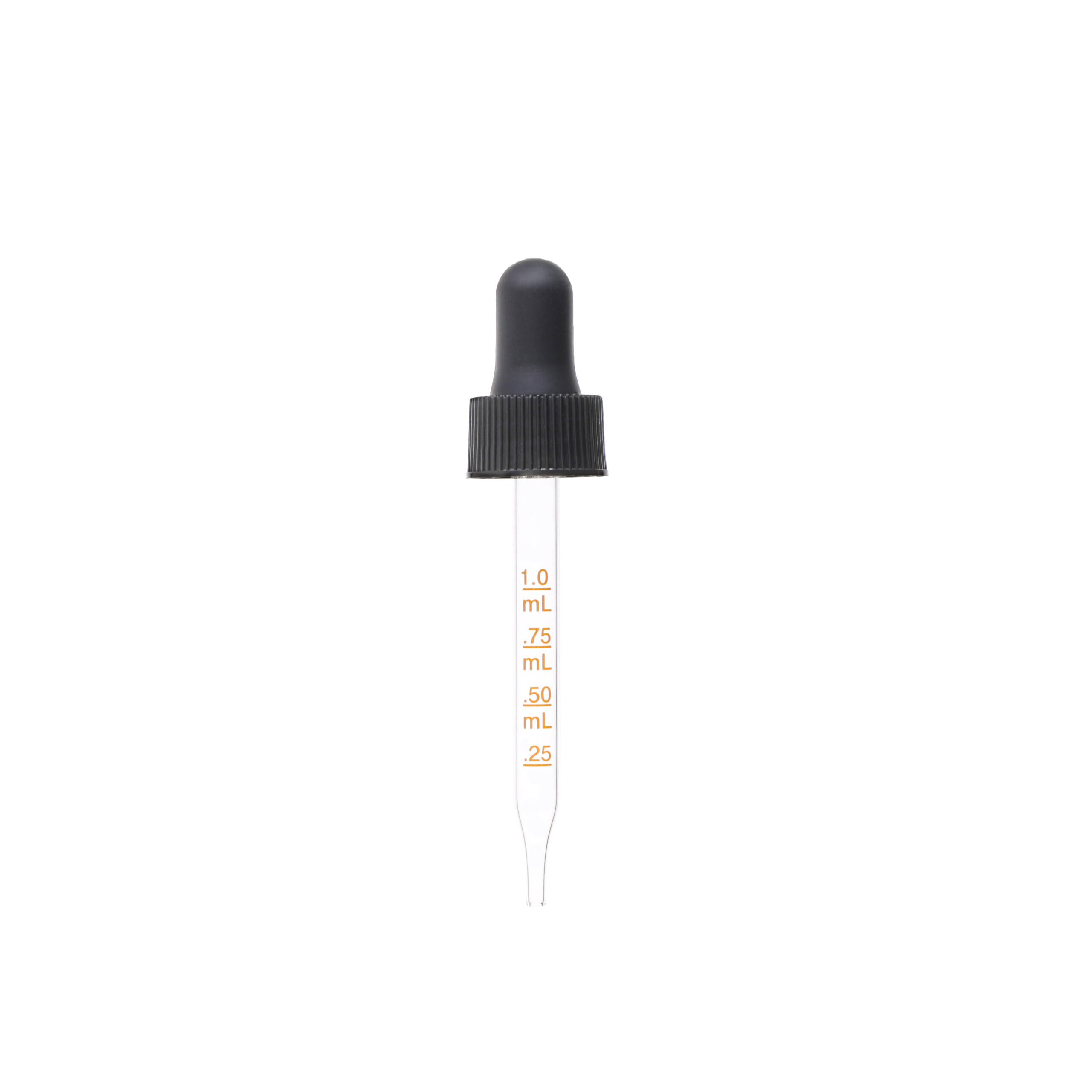 GB08187703LF 18-400 Black PP Plastic Ribbed Skirt Dropper with 77mm Straight Medical Graduated Glass Pipette
