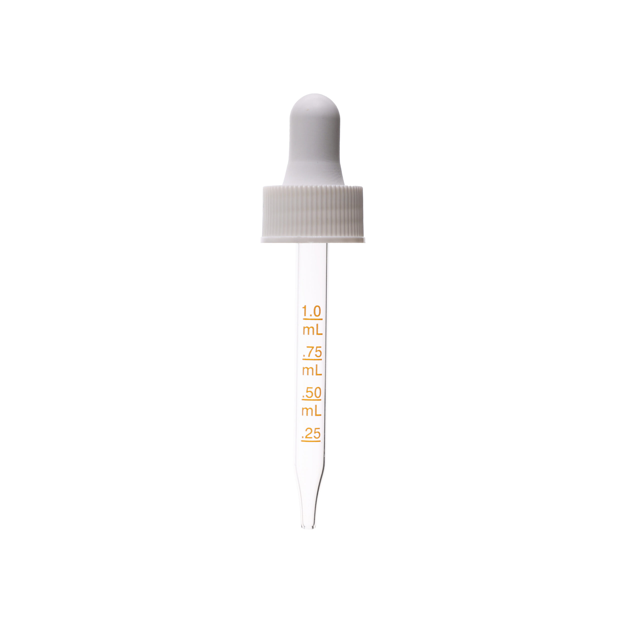 GB08207602LFNRB 20-400 White PP Plastic Ribbed Skirt Dropper NRB with 76mm Straight Medical Graduated Glass Pipette
