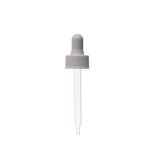 20-400 White PP Plastic Ribbed Skirt Dropper NRB with 76mm Straight Glass Pipette