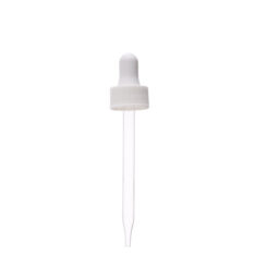 20-400 White PP Plastic Ribbed Skirt Dropper NRB with 91mm Straight Glass Pipette