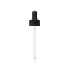 20-400 Black PP Plastic Ribbed Skirt Dropper NRB with 91mm Straight Glass Pipette