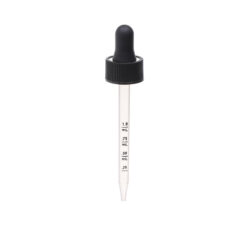 20-400 Black PP Plastic Ribbed Skirt Dropper with 91mm Straight Embossed Black Ink Graduated PP Plastic Pipette