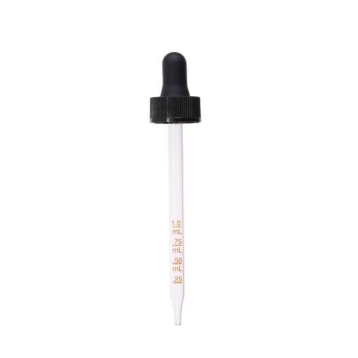 22-400 Black PP Plastic Ribbed Skirt Dropper with 109 mm Straight Medical Graduated Glass Pipette