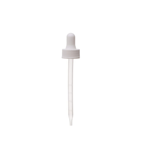 22-400 White PP Plastic Ribbed Skirt Dropper with 110 mm Straight Clear Embossed Graduated PP Plastic Pipette