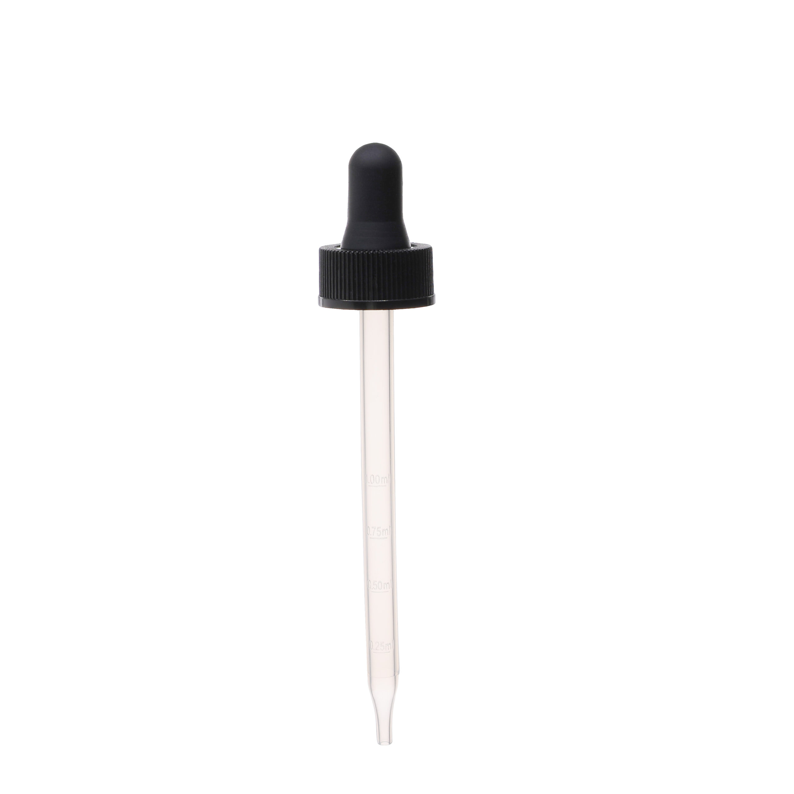 GB082211003PP 22-400 Black PP Plastic Ribbed Skirt Dropper with 110mm Straight Clear Embossed Graduated PP Plastic Pipette