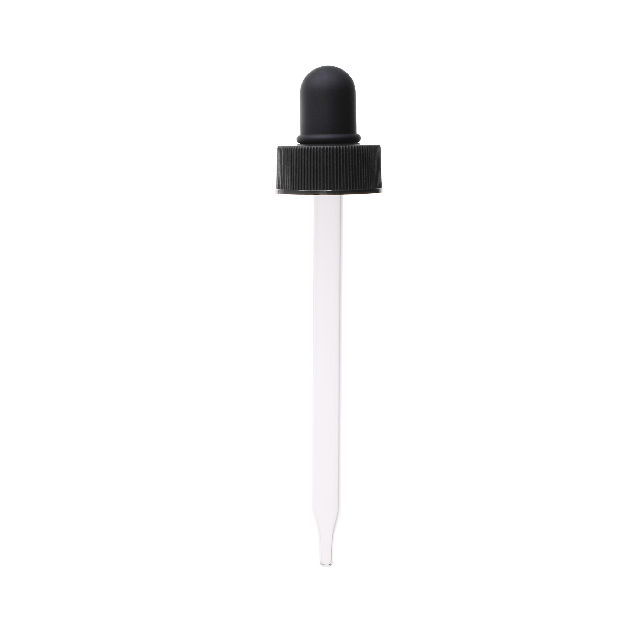 24400 Black PP Ribbed Skirt Dropper with 109mm Glass Pipette FH Packaging