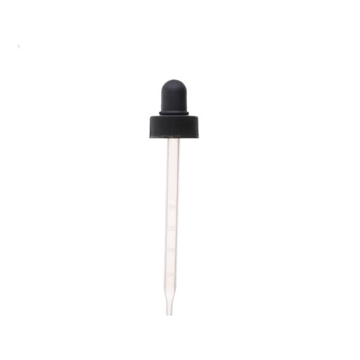 24-400 Black PP Plastic Ribbed Skirt Dropper with 110mm Straight Clear Embossed Graduated PP Plastic Pipette