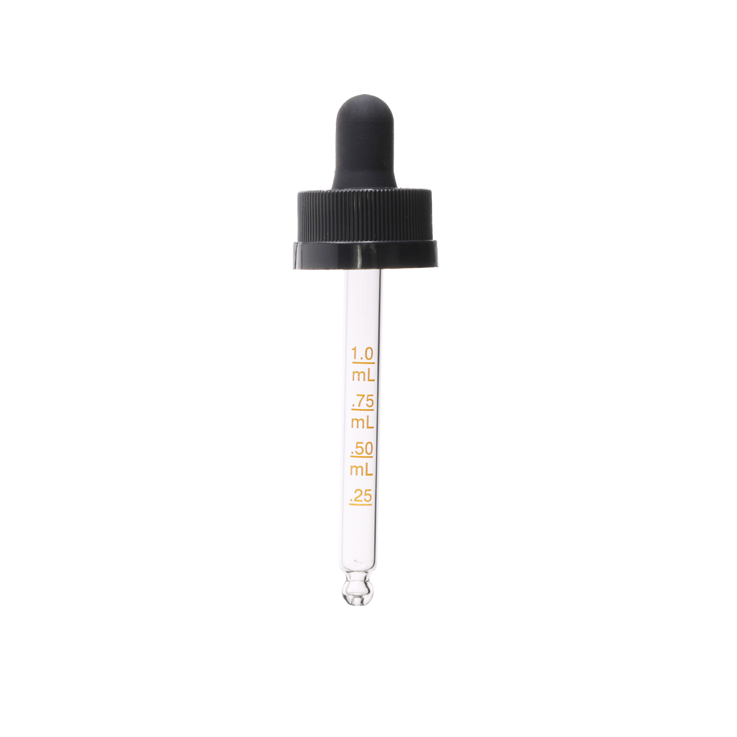 GB182076B03LF 20-400 Black PP Plastic Child Resistant Dropper with 76 mm Round Tip Medical Graduated Glass Pipette