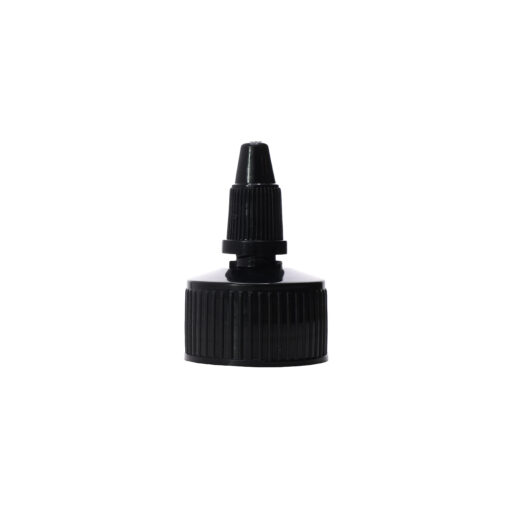 Opened 28-410 Black PP Plastic Twist Top Cap with PE Liner