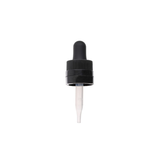 18-415 Black PP Plastic CRC and Tamper Evident Dropper with 58mm Straight Clear Embossed Plastic Pipette