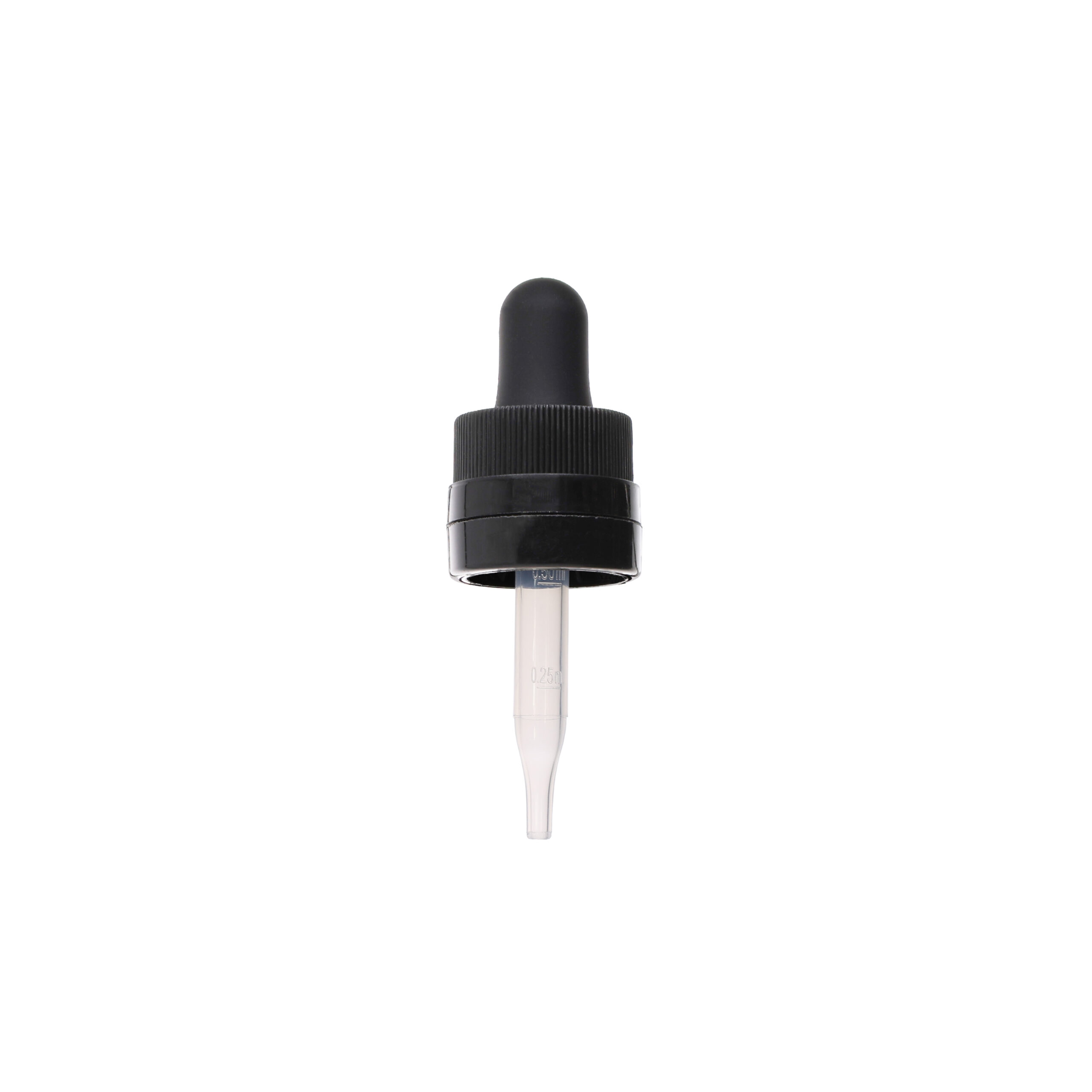 GB27A185803PP 18-415 Black PP Plastic CRC and Tamper Evident Dropper with 58mm Straight Clear Embossed Plastic Pipette