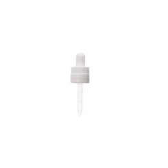 18-415 White PP Plastic CRC and Tamper Evident Dropper with 65mm Straight Clear Embossed Plastic Pipette