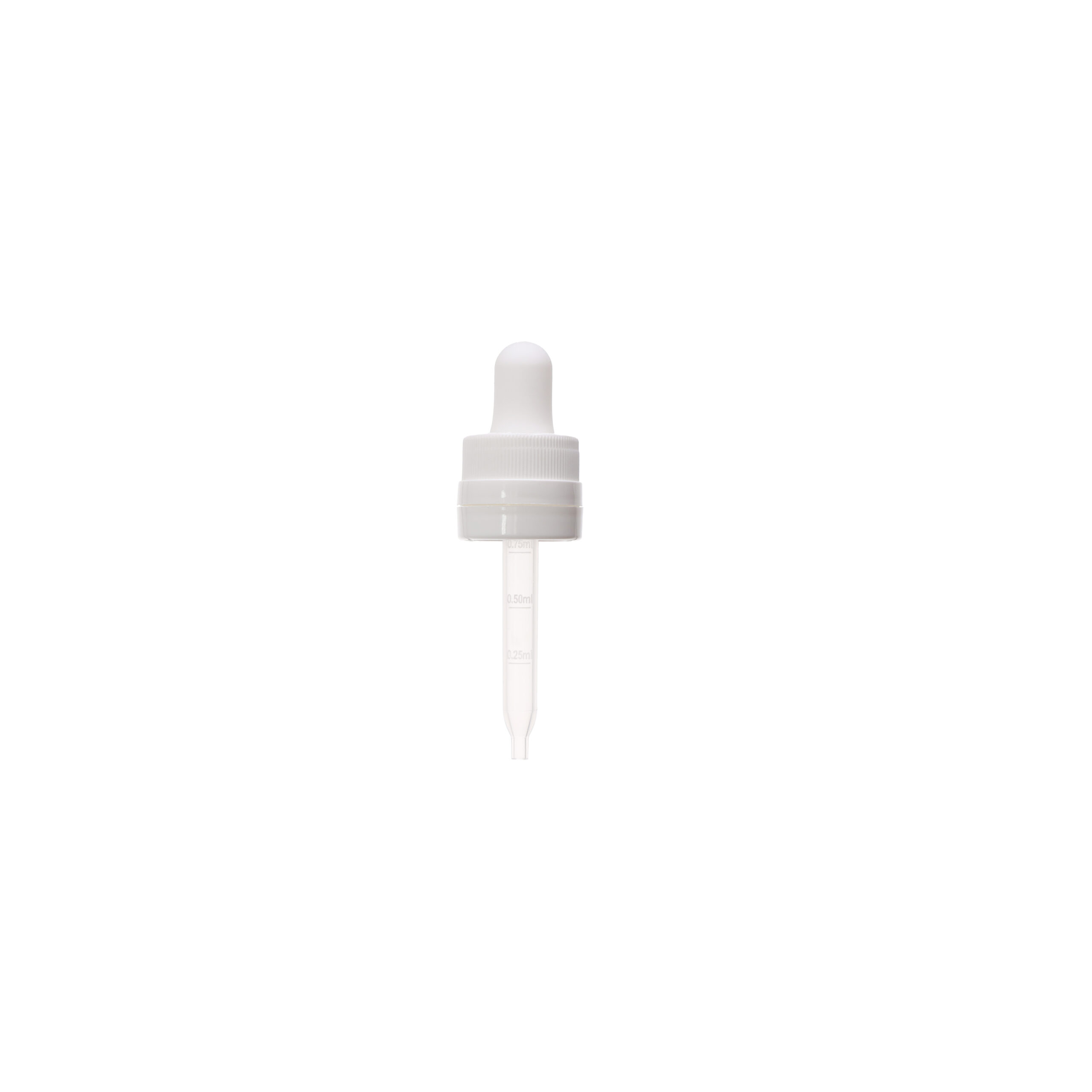 GB27A186502PP 18-415 White PP Plastic CRC and Tamper Evident Dropper with 65mm Straight Clear Embossed Plastic Pipette