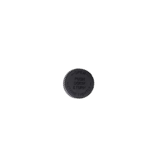 Top view of 20-400 Black Ribbed Skirt CRC PDT Open/Close Cap