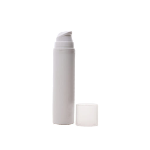 50ml Matte White PP Plastic Airless Bottles with 32mm Matte White Airless Pump & Clear Overcap