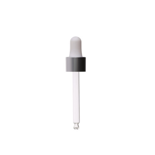 18-400 Matte Silver Dropper with Matte White Rubber Bulb 77mm Bulb Tip Glass Pipette